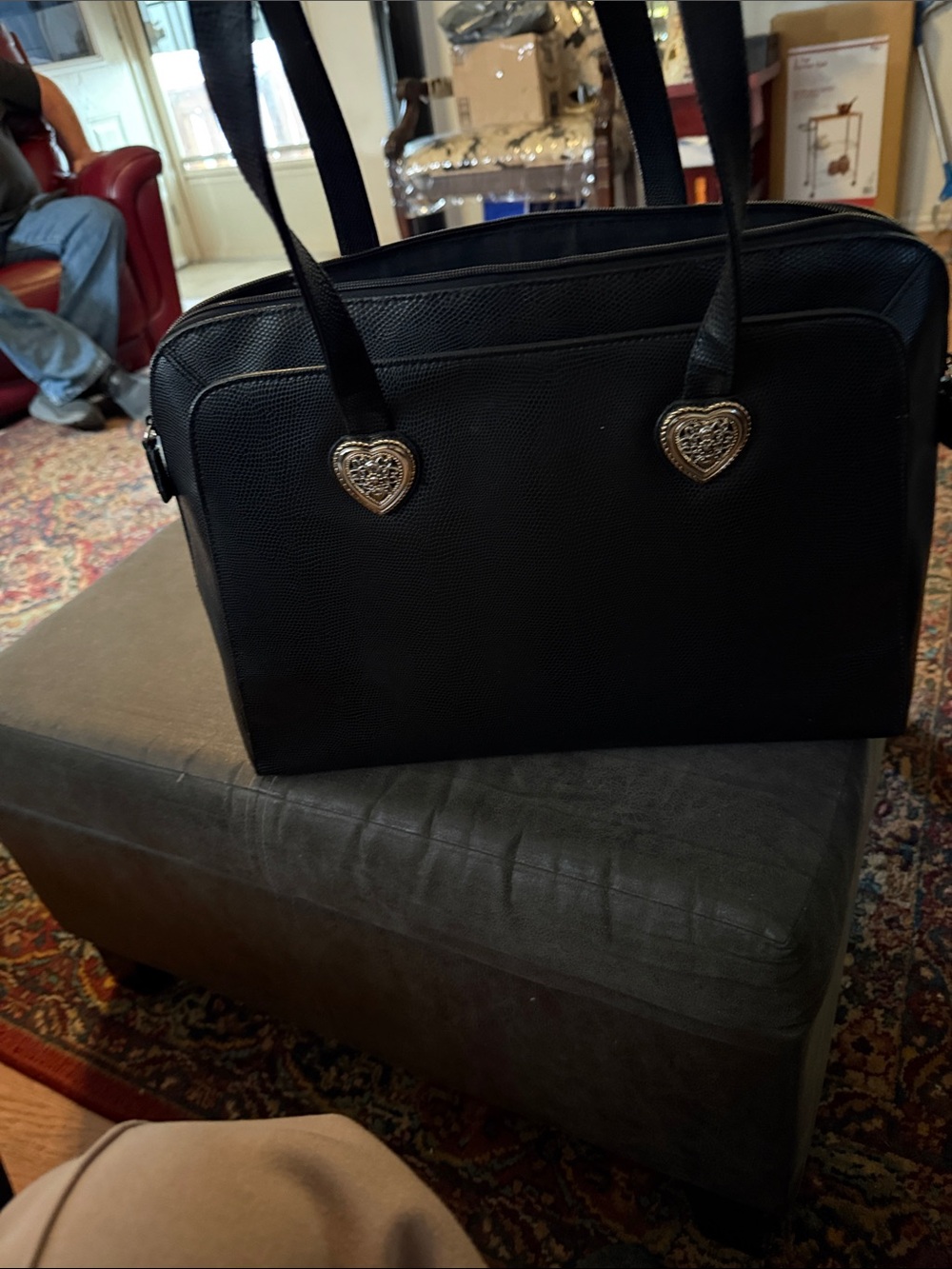Coldwater Creek Black Handbag with Heart Medallion Hardware